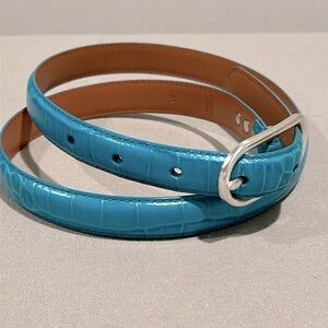 Lauren Ralph Lauren teal croc-embossed Italian leather belt, Size Medium
